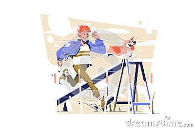 Owner and agility dog training Vector Illustration