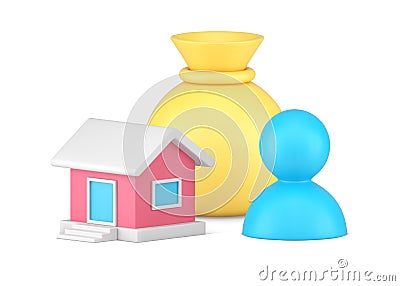 Owner buying real estate loan mortgage bank credit or cash money sack realistic 3d icon vector Vector Illustration