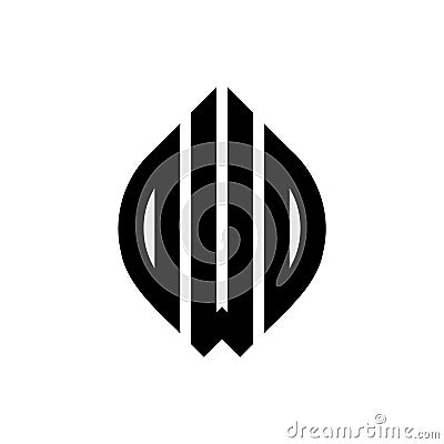 OWO circle letter logo design with circle and ellipse shape. OWO ellipse letters with typographic style. The three initials form a Vector Illustration