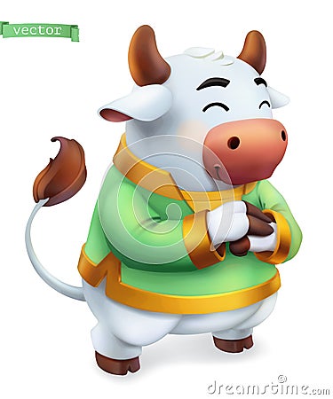 Ox, bull. Funny animal in the Chinese zodiac, Chinese calendar, 3d vector icon Vector Illustration