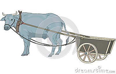 Ox and Cart Illustration Vector Illustration