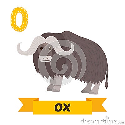 Ox. O letter. Cute children animal alphabet in vector. Funny car Vector Illustration