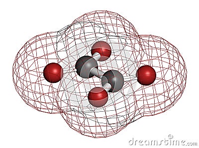 Oxalate anion, chemical structure. Oxalate salts can form kidney stones. 3D rendering. Atoms are represented as spheres with Stock Photo