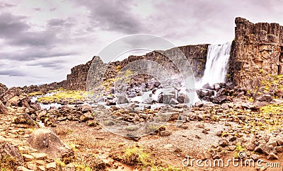 Oxarafoss waterfall, Thingvellir national park, Iceland Stock Photo