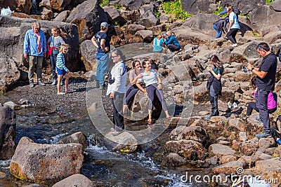 Oxararfoss waterfalls in Iceland Editorial Stock Photo