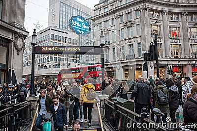 Oxford Circus in London, entrance/exit to the Underground Editorial Stock Photo