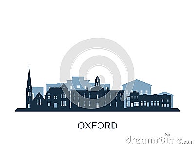 Oxford, Mississippi skyline, monochrome silhouette. Vector Illustration