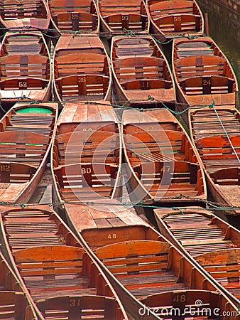 A close up of the punts tied up on the River Cherwell In the historic city of oxford Stock Photo