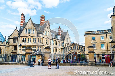 OXFORD, UNITED KINGDOM - AUG 29 2019 : The Bridge of Sighs connecting two buildings at Hertford College in Oxford, England Editorial Stock Photo