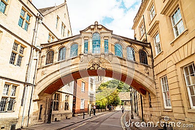 OXFORD, UNITED KINGDOM - AUG 29 2019 : The Bridge of Sighs connecting two buildings at Hertford College Stock Photo