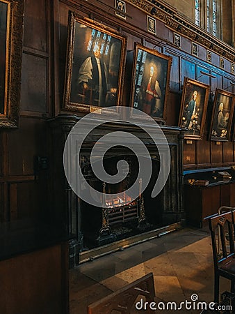 Oxford, United Kingdom : Photograph of the grand fireplace Editorial Stock Photo