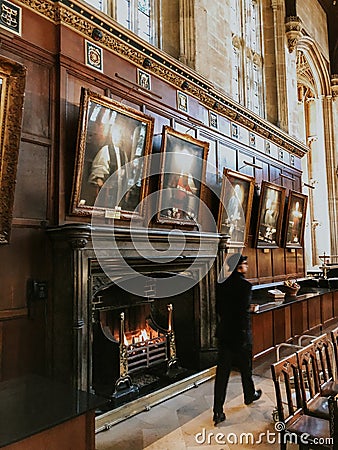 Oxford, United Kingdom: Photograph of the great fireplace Editorial Stock Photo