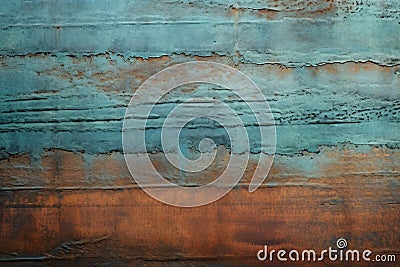 Oxidized Copper Patina Corrugated Sheet Metal Grunge Background Texture Stock Photo