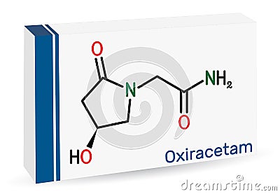 Oxiracetam molecule. It is is a nootropic drug of the racetam family, very mild stimulant. Skeletal chemical formula. Paper Vector Illustration