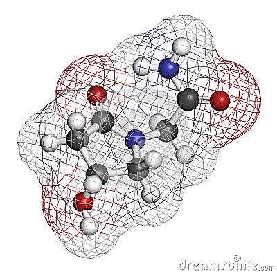 Oxiracetam nootropic drug molecule. 3D rendering. Atoms are represented as spheres with conventional color coding: hydrogen white Stock Photo