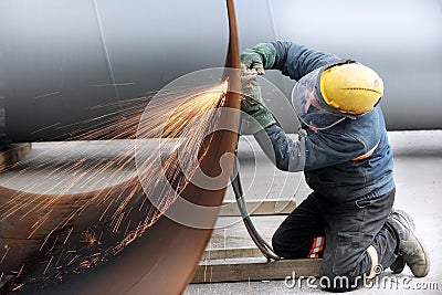 Oxy-fuel welding and cutting process. Oxy-fuel welding oxyacetylene, oxy, or gas welding in the U.S.. Stock Photo