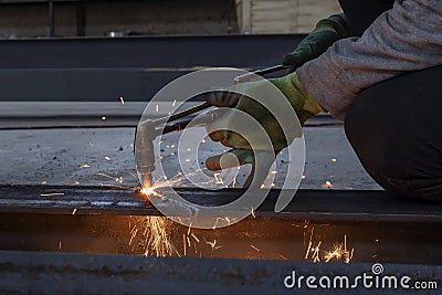 Oxy-fuel welding and cutting process. Oxy-fuel welding oxyacetylene, oxy, or gas welding in the U.S. and oxy-fuel cutting. Stock Photo