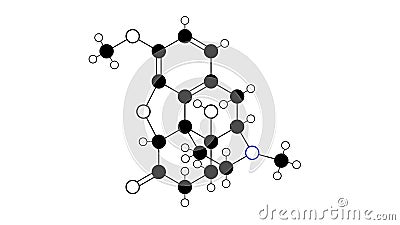 oxycodone molecule, structural chemical formula, ball-and-stick model, isolated image semi-synthetic opioid Stock Photo