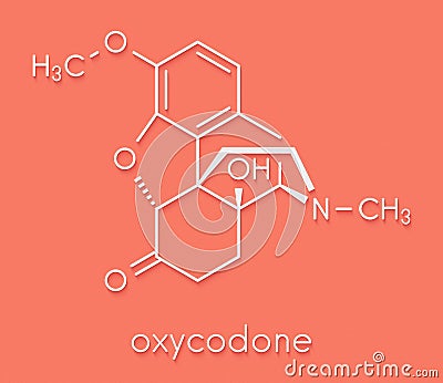 Oxycodone pain relief drug molecule. Skeletal formula. Stock Photo