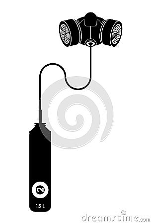 Oxygen cylinder with a breathing mask. First aid for choking, mountain sickness. Isolated vector on white background Vector Illustration