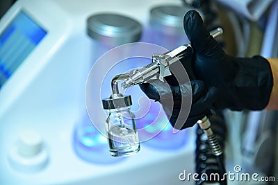 Oxygen mesotherapy. Anti-aging beauty treatment using hyaluronic acid. Stock Photo