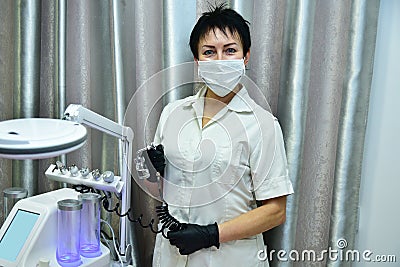 Oxygen mesotherapy. Anti-aging beauty treatment using hyaluronic acid. Stock Photo