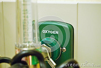 Oxygen port pressure regulator flow meter in the emergency room Stock Photo