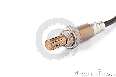 Oxygen sensor for gasoline and diesel engines isolated on white background. lambda probe is reliable component to Stock Photo