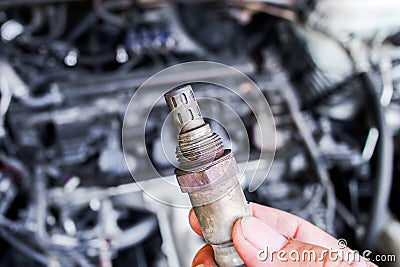 Oxygen sensor or O2 sensor of car engine Stock Photo