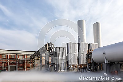 Oxygen storage tanks. Methods of oxygen storage for subsequent use span many approaches, including high pressures in oxygen tanks Stock Photo