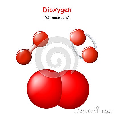 Oxygen. Structural Chemical Formula of dioxygen. O2 Vector Illustration