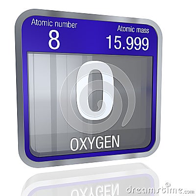 Oxygen symbol in square shape with metallic border and transparent background with reflection on the floor. 3D render Stock Photo