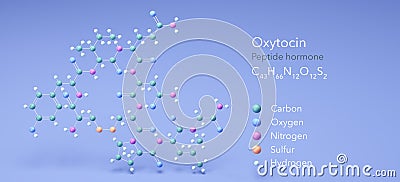 oxytocin molecule, molecular structures, peptide hormone, 3d model, Structural Chemical Formula and Atoms with Color Coding Stock Photo