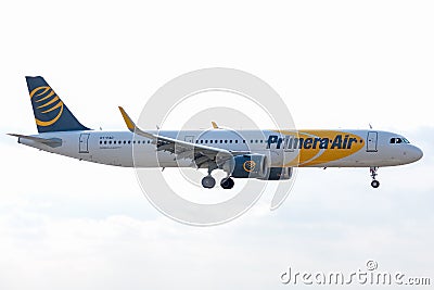 Airbus A321-251N - 8288, operated by Primera Air Nordic landing Editorial Stock Photo