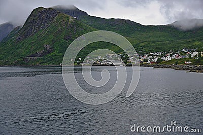 Oyfjorden and Fjordgard village, Finnmark County, Norway Stock Photo