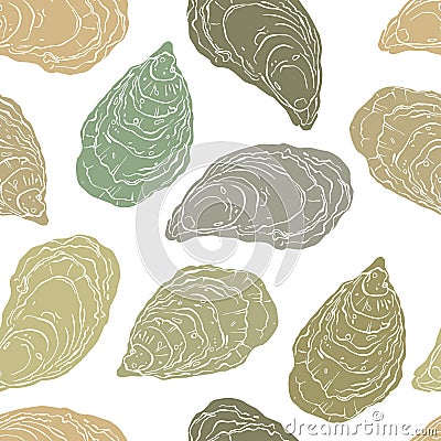 Oysters. Vector seamless background patterns on white. Food vector Illustration. Templates for menu design, packaging, restaurants Stock Photo