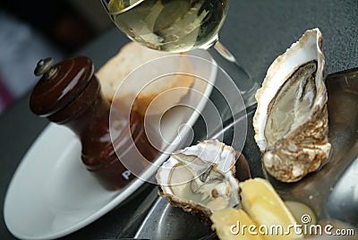 Oysters With Wine Stock Photo