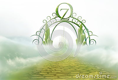 Oz gateway with yellow brick road Stock Photo