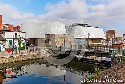 Ozeaneum building in Stralsund. Ozeaneum is a public aquarium, one of the three largest institutions of its kind in Europe. Editorial Stock Photo