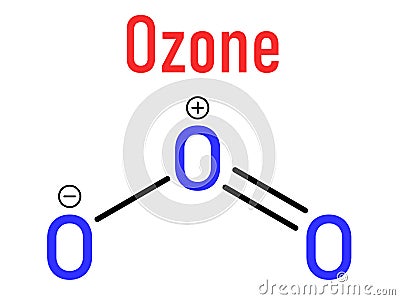 Ozone or trioxygen, O3 molecule, chemical structure. Skeletal formula. Vector Illustration