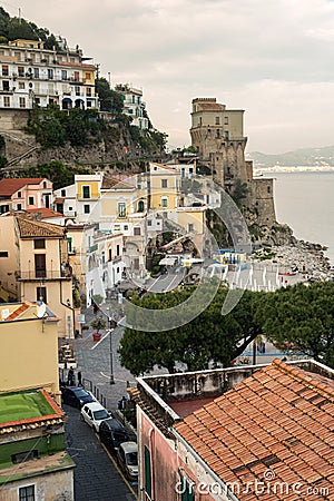 Ð¡ozy little town on the Amalfi Coast - Cetara. Lovely old traditional courtyards with stairs. Summer seaside resort. Holidays in Editorial Stock Photo