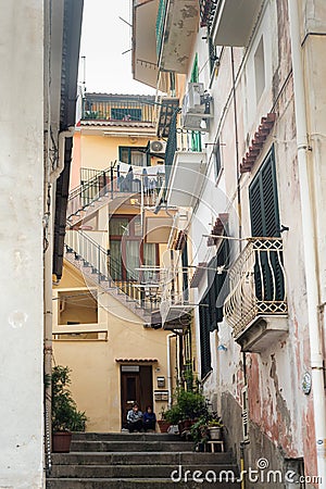 Ð¡ozy little town on the Amalfi Coast - Cetara. Lovely old traditional courtyards with stairs. Summer seaside resort Editorial Stock Photo