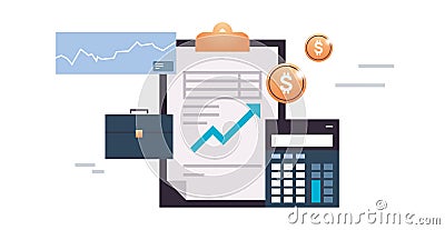 Business finance management and calculate expenses, money management, financial security. Vector Illustration