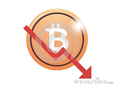 Cryptocurrency downward arrow and coin flat vector. Vector Illustration