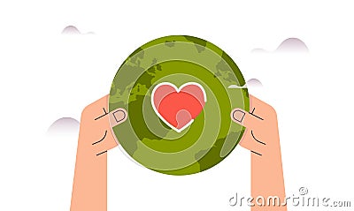 People hands touching planet earth and multicultural characters supporting each other, tolerance, unity, peace metaphor. Vector Illustration