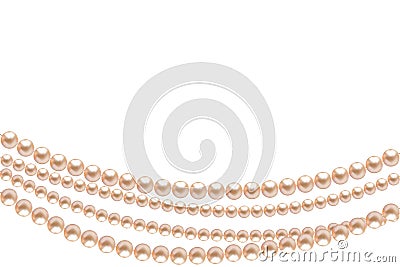 Beautiful pearl necklace. Jewel. Bead decoration. Vector. Border. Image of strands of pearls, necklaces on a white background. Vector Illustration