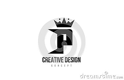 P black and white alphabet letter logo icon design with king crown and spikes. Template for company and business Vector Illustration