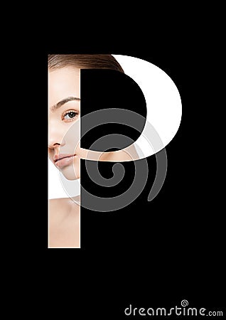 P letter beauty makeup girl creative fashion font Stock Photo