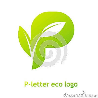 P letter eco logo isolated on white background. Organic bio logo with a leaf of sprout grass for corporate style of company. Vector Illustration