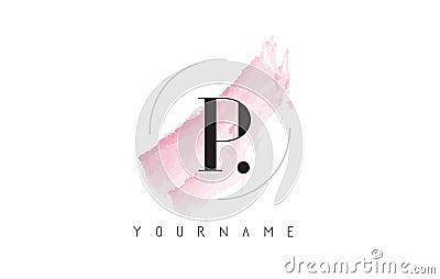P Letter Logo with Pastel Watercolor Aquarella Brush. Vector Illustration
